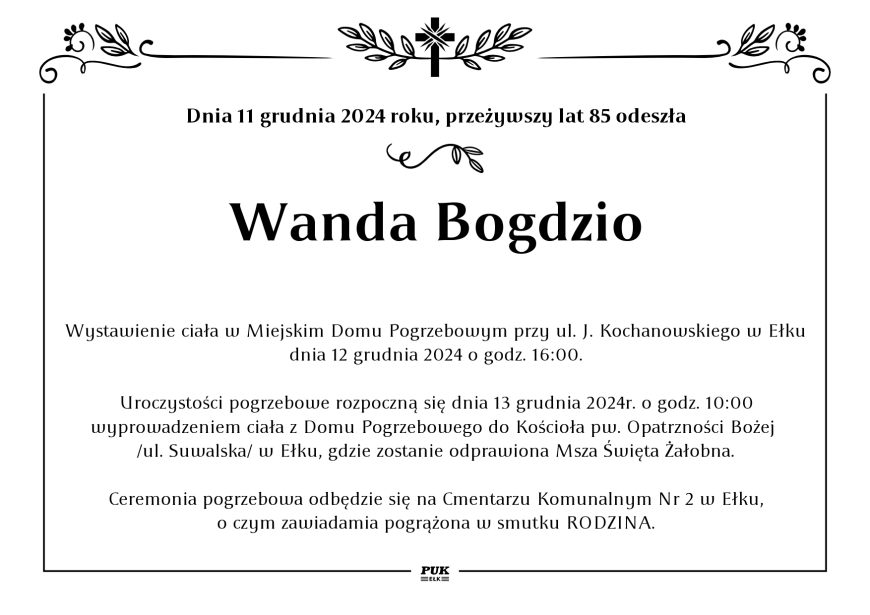 Wanda Bogdzio - nekrolog